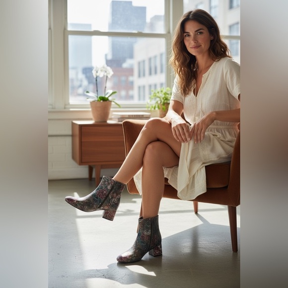 AGL‎ Italian Leather Block Heel Boots Floral Snake Print Size 37.5/7.5✨ - Picture 1 of 16